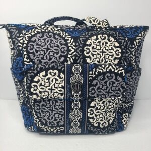 Vera Bradley Tote Bag Canterberry Cobalt Zippered Quilted Weekender Coastal Boho